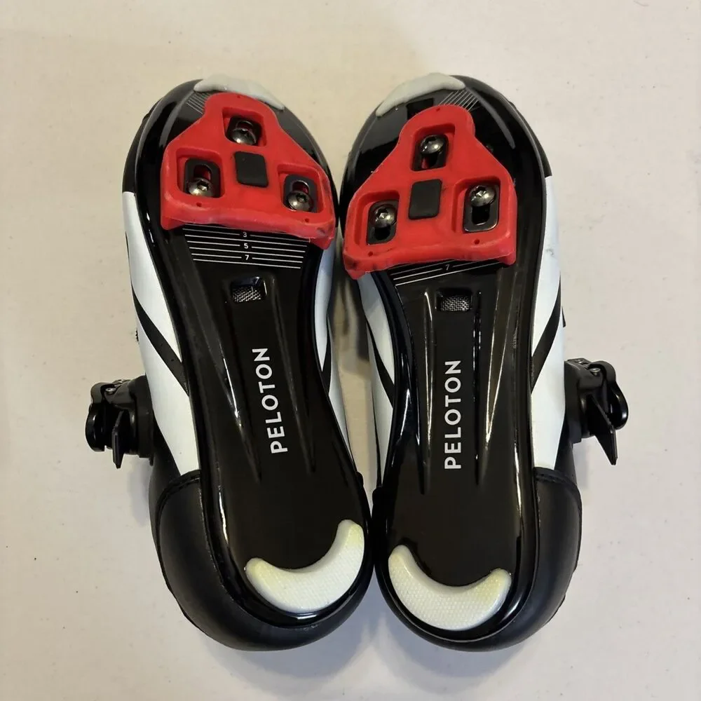 Women's Size 7 (38 EU) Peloton Cycling Shoes Black White Red EUC - Picture 8 of 8